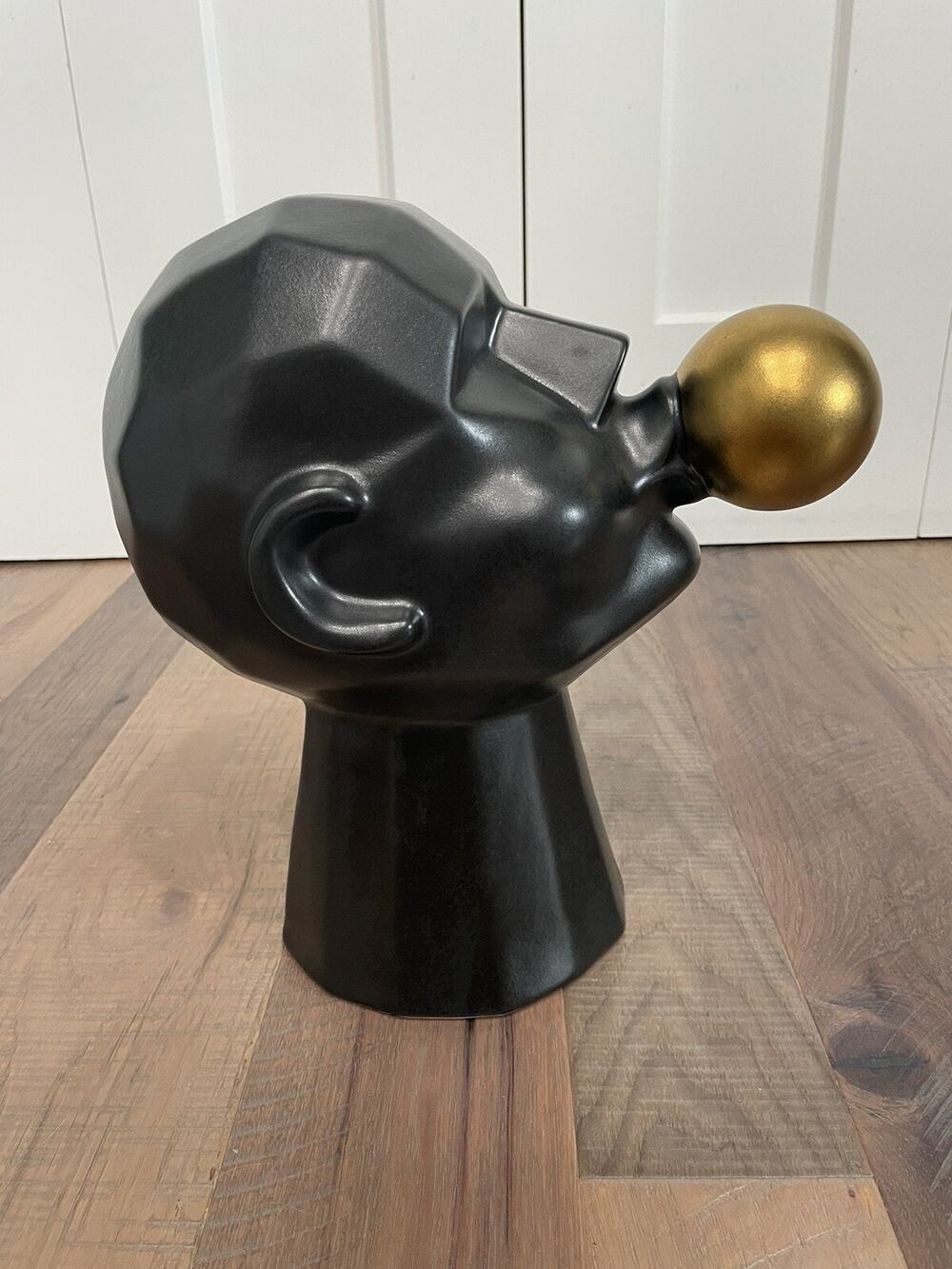 Modern Art Men Blowing Gold Bubble Gum Contemporary Statue Figurine Decor